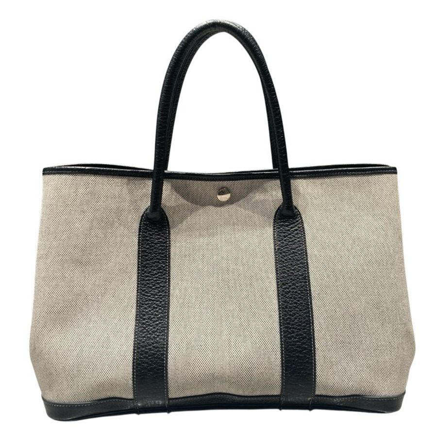 HERMES 愛馬仕 GARDEN PARTY36 黑白色 帆布 銀釦-1