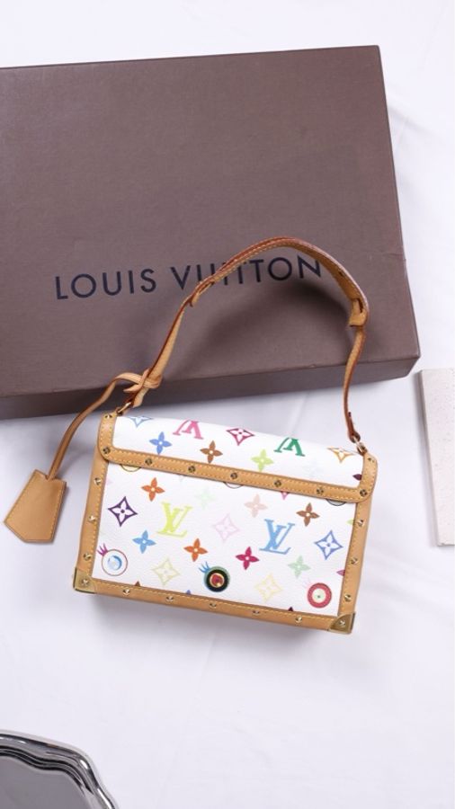 LV x 村上隆限定03年白三彩大眼睛哈苏里mini蝴蝶结腋下包单肩包-1