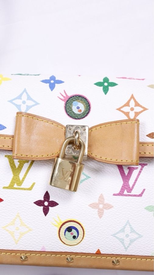 LV x 村上隆限定03年白三彩大眼睛哈苏里mini蝴蝶结腋下包单肩包-21