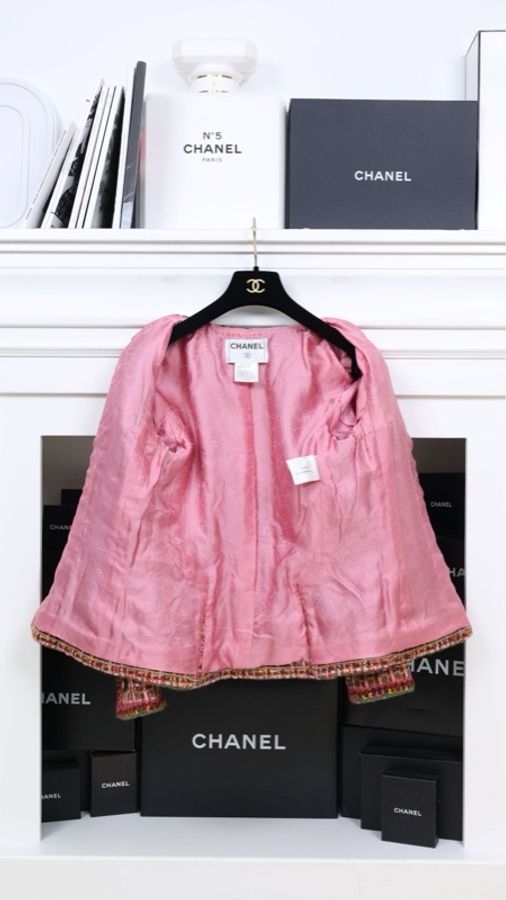 Chanel 01年糖果色粗花呢木质纽扣上衣外套-4