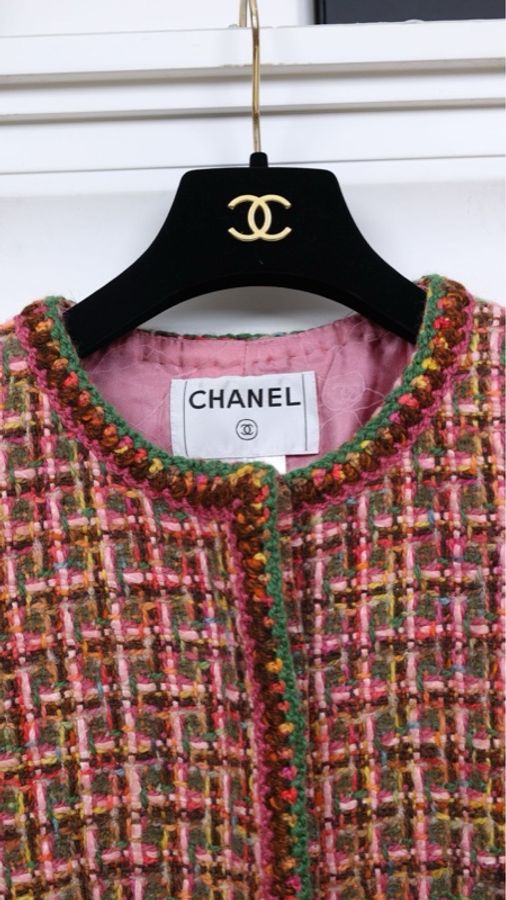 Chanel 01年糖果色粗花呢木质纽扣上衣外套-6