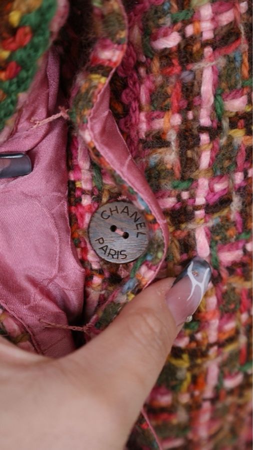 Chanel 01年糖果色粗花呢木质纽扣上衣外套-15