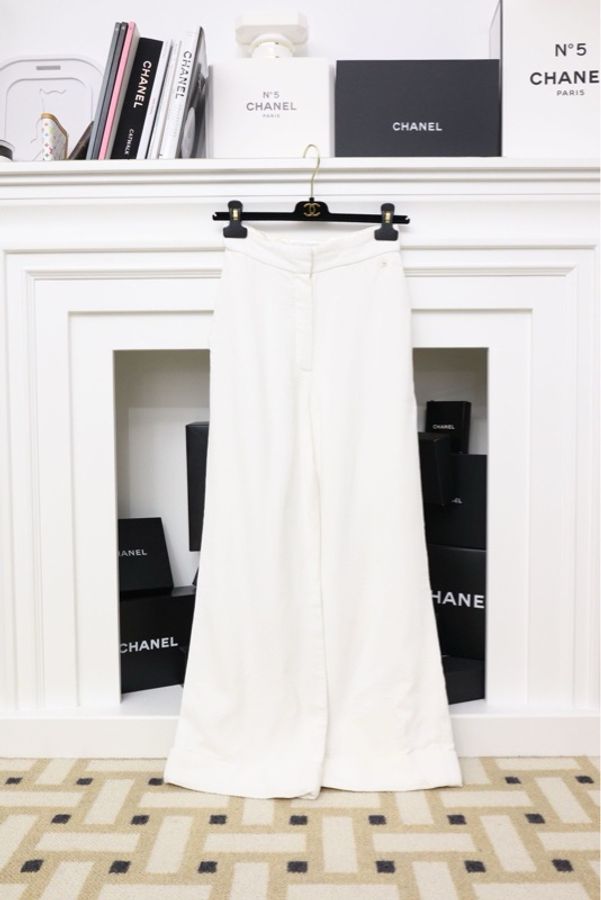 Chanel 17年纯白人造纤维阔腿裤长裤-0