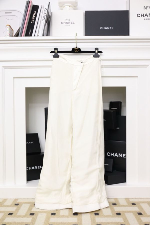 Chanel 17年纯白人造纤维阔腿裤长裤-1