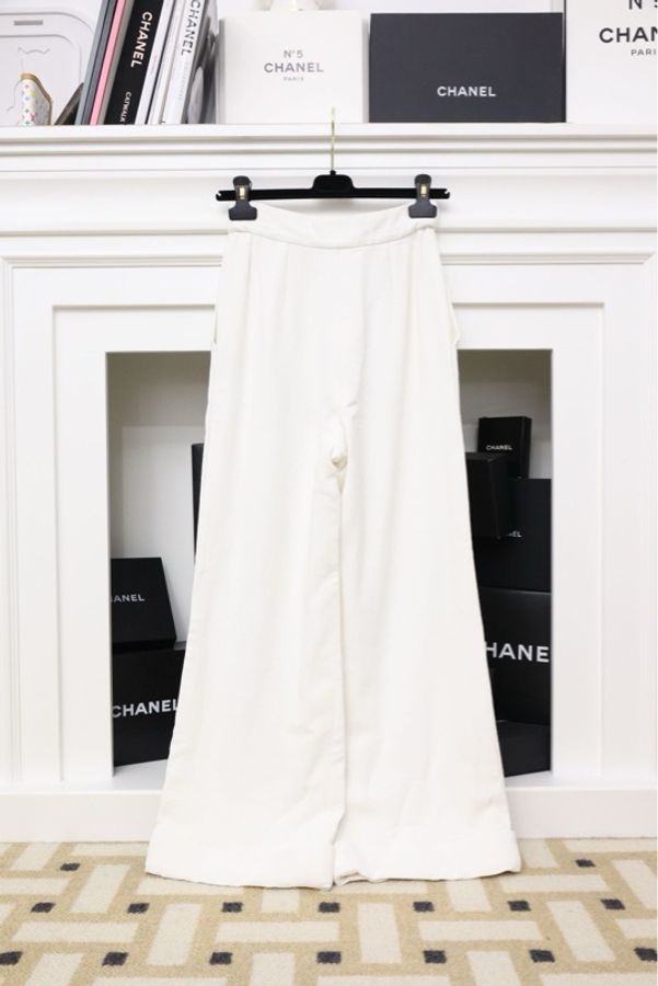 Chanel 17年纯白人造纤维阔腿裤长裤-2