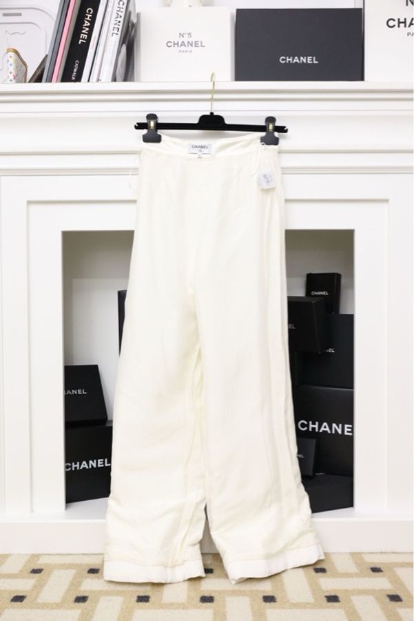 Chanel 17年纯白人造纤维阔腿裤长裤-3