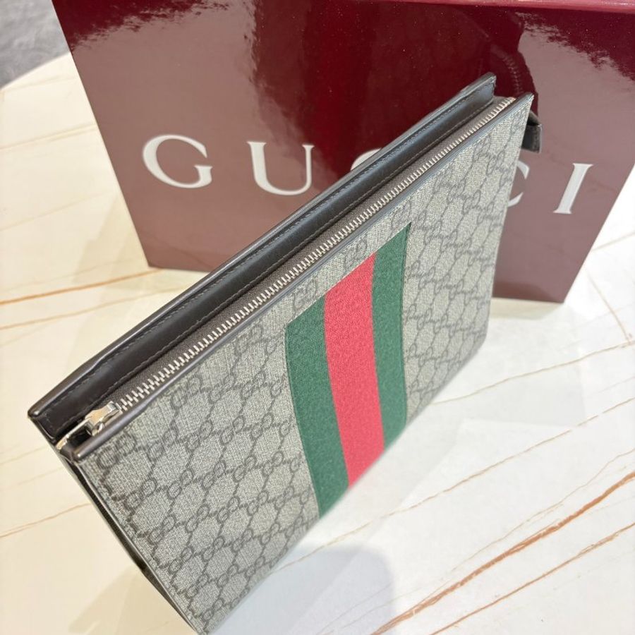 Gucci GG Supreme 帆布織帶手拿包-2