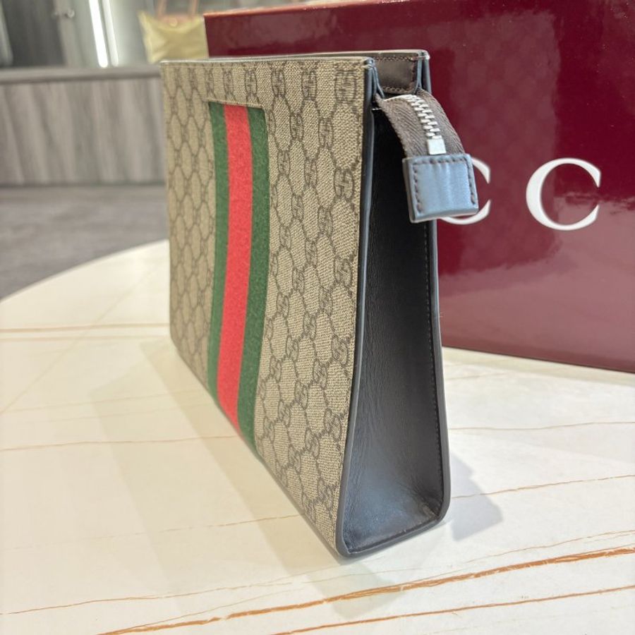 Gucci GG Supreme 帆布織帶手拿包-5