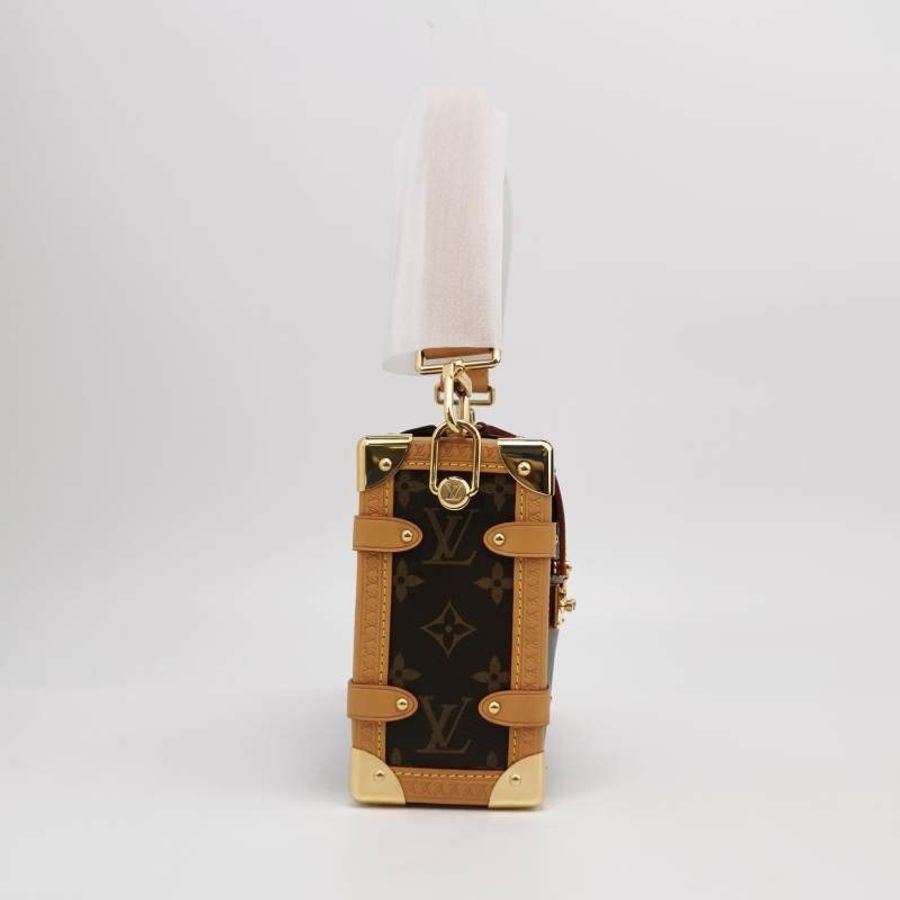 Louis Vuitton (LV) Side Trunk中型棕色植鞣革老花斜背包肩肩包晶片款-3