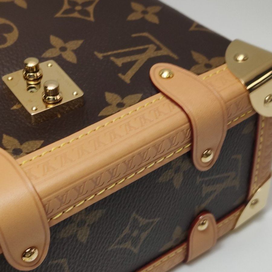 Louis Vuitton (LV) Side Trunk中型棕色植鞣革老花斜背包肩肩包晶片款-18