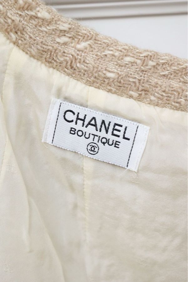 Chanel 1986年秋冬秀款卡其色羊毛四口袋短外套半裙套装-17