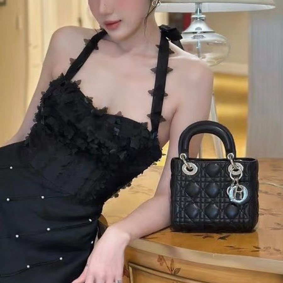 Dior迪奧Lady Dior三格黑銀戴妃包mini🌸-2