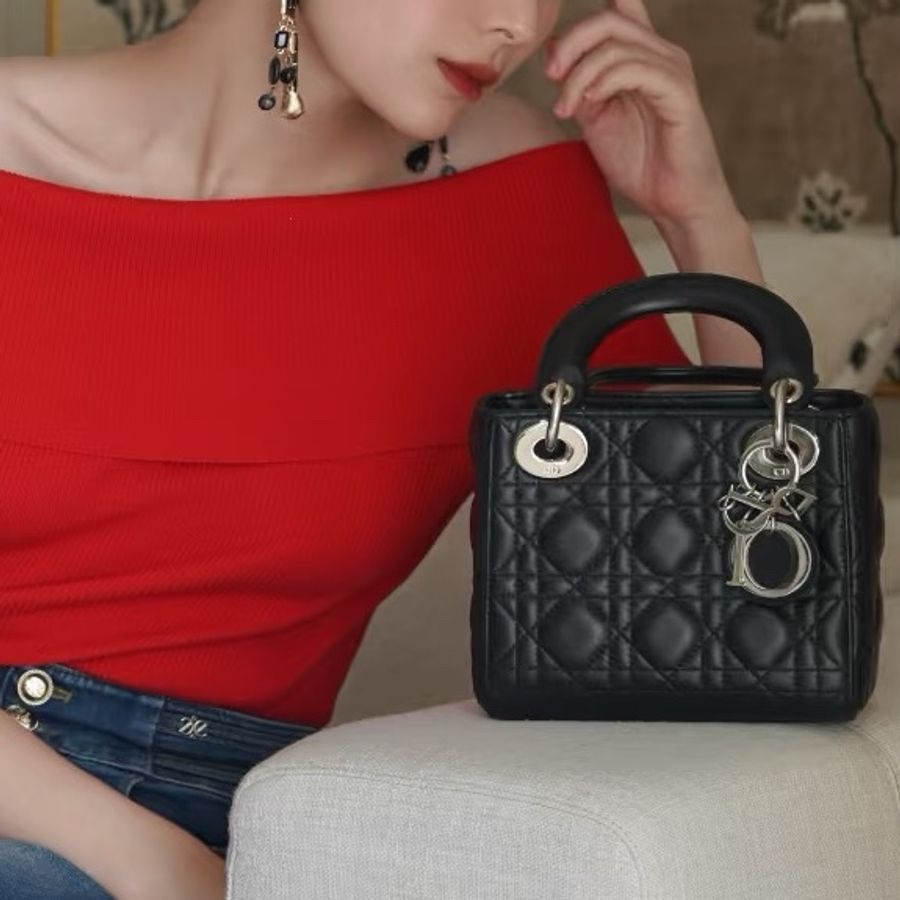 Dior迪奧Lady Dior三格黑銀戴妃包mini🌸-3