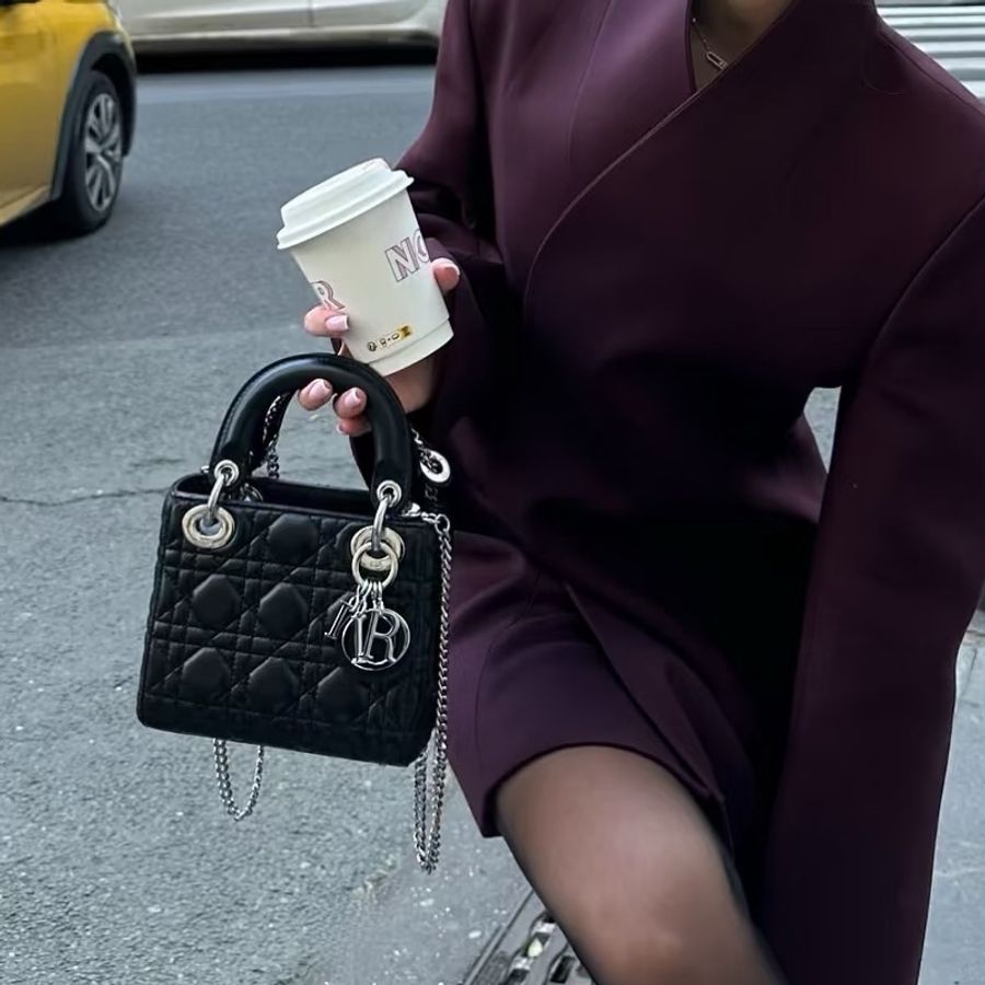 Dior迪奧Lady Dior三格黑銀戴妃包mini🌸-6