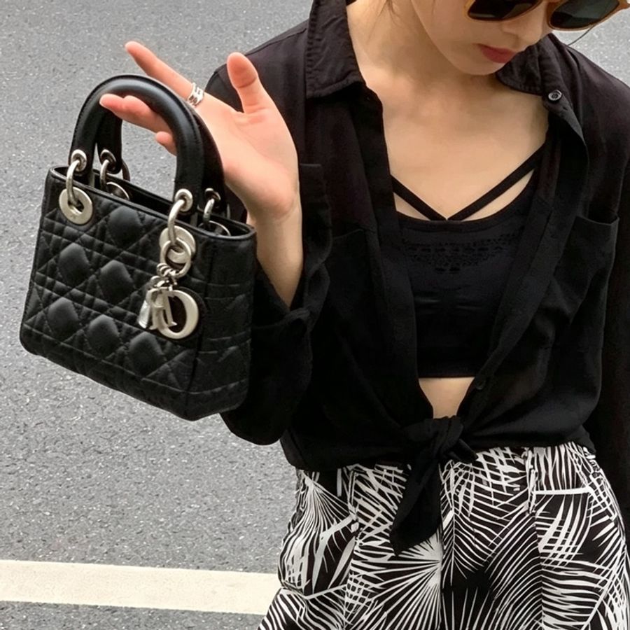 Dior迪奧Lady Dior三格黑銀戴妃包mini🌸-8