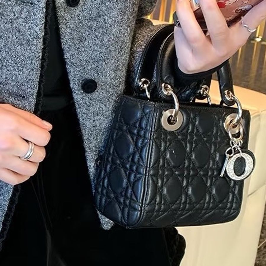Dior迪奧Lady Dior三格黑銀戴妃包mini🌸-13