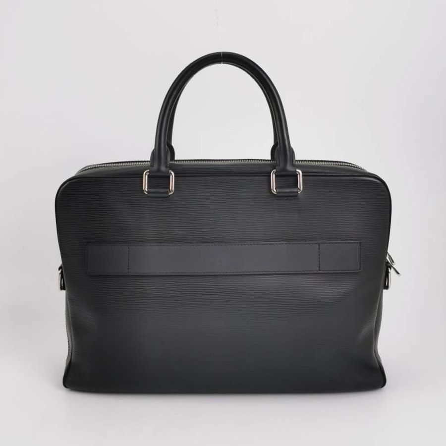 Louis Vuitton (LV) Porte Documents黑色牛皮純色水波紋手提包-4
