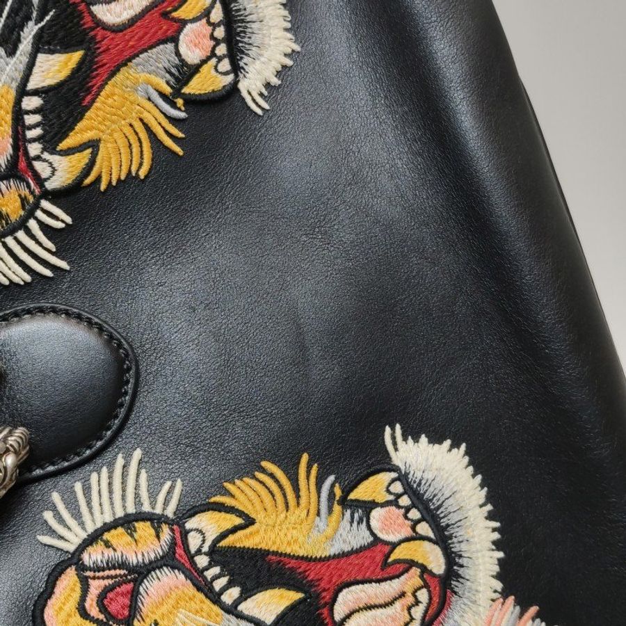 Gucci 黑色牛皮雙虎頭印花斜背包單肩包-18