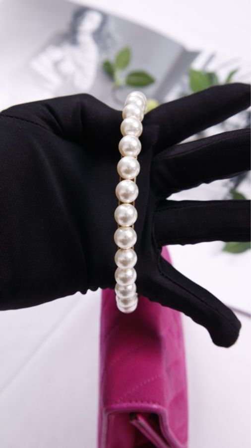 Chanel 1开芭比粉珍珠手柄手提包晚宴包-5