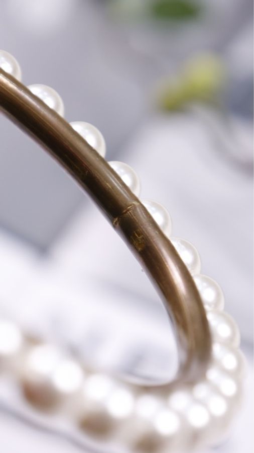 Chanel 1开芭比粉珍珠手柄手提包晚宴包-6