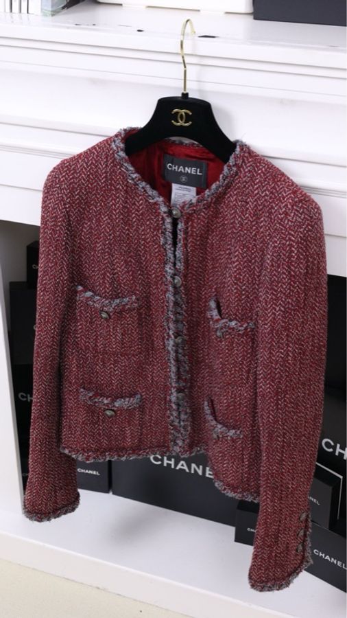 Chanel 08年红色灰边四口袋外套-3