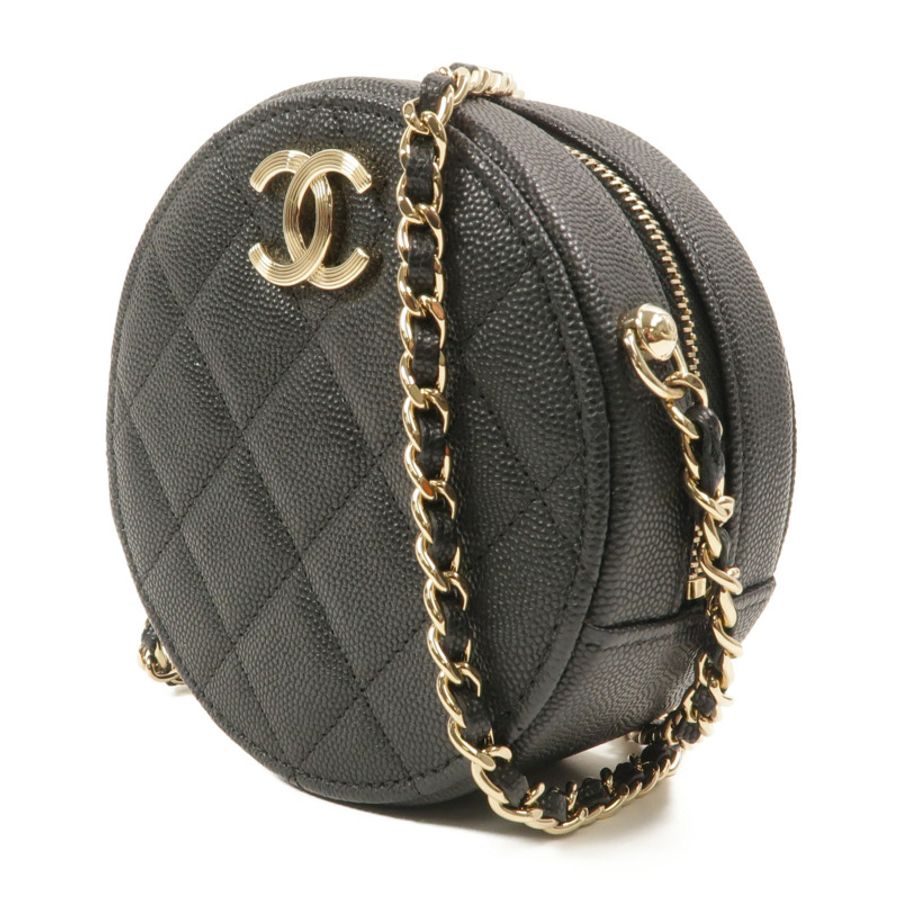 CHANEL 牛皮皮革Round Vanity Case鏈帶肩背袋-2