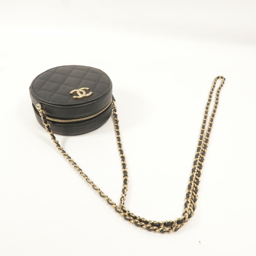 CHANEL 牛皮皮革Round Vanity Case鏈帶肩背袋-7