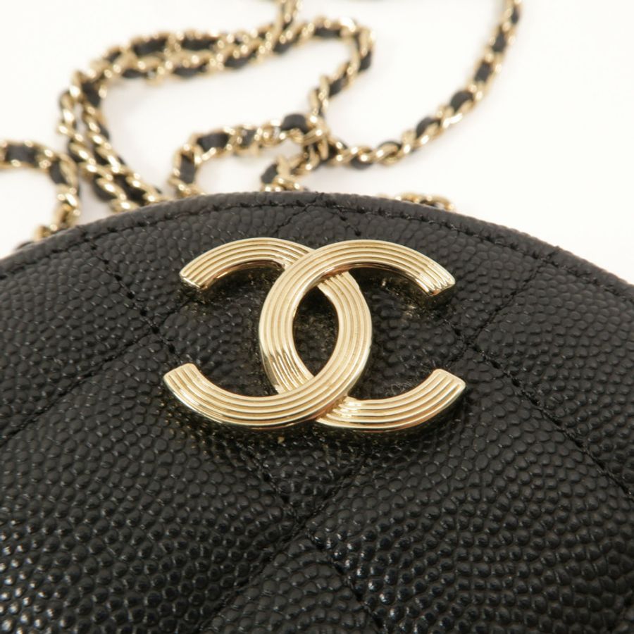 CHANEL 牛皮皮革Round Vanity Case鏈帶肩背袋-8