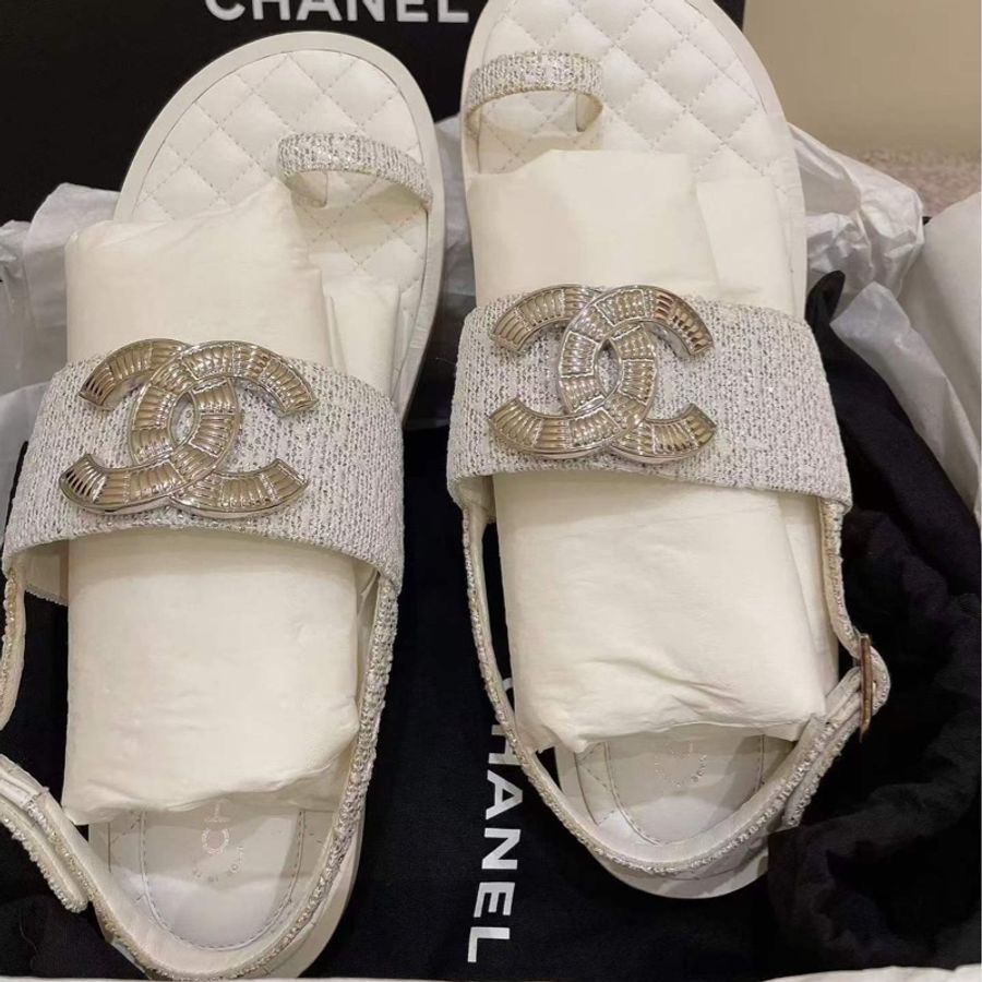 閒置未使用 Chanel 織物雙C大logo涼鞋 39-1