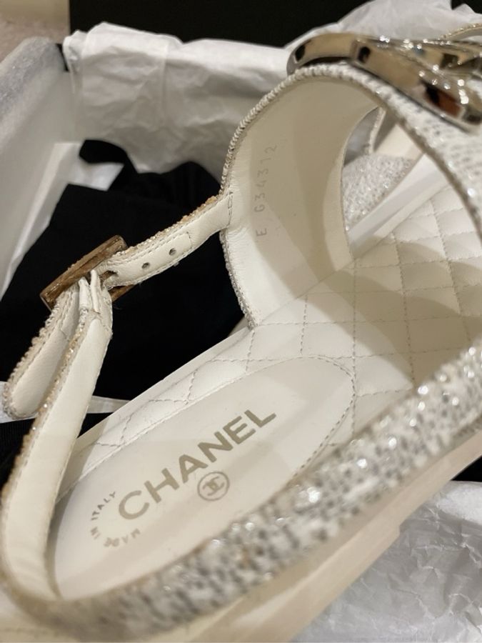 閒置未使用 Chanel 織物雙C大logo涼鞋 39-5
