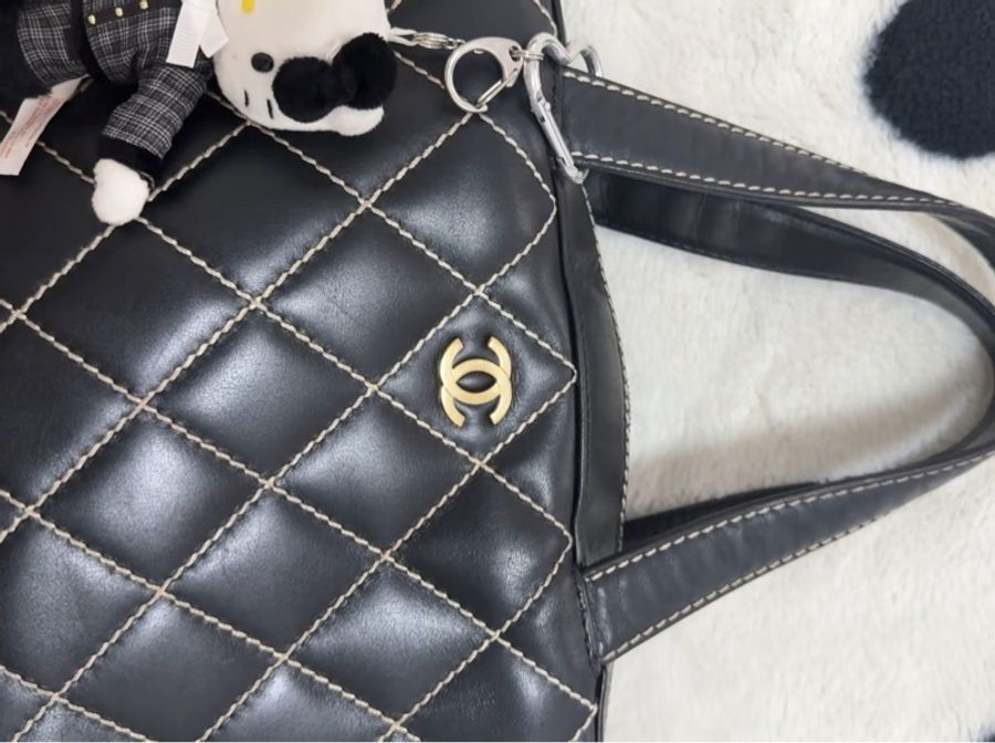 【昭和復古風🇯🇵中古女孩必買👘全網最低價✨】Chanel中古包 黑色牛皮 外縫線保齡球-7