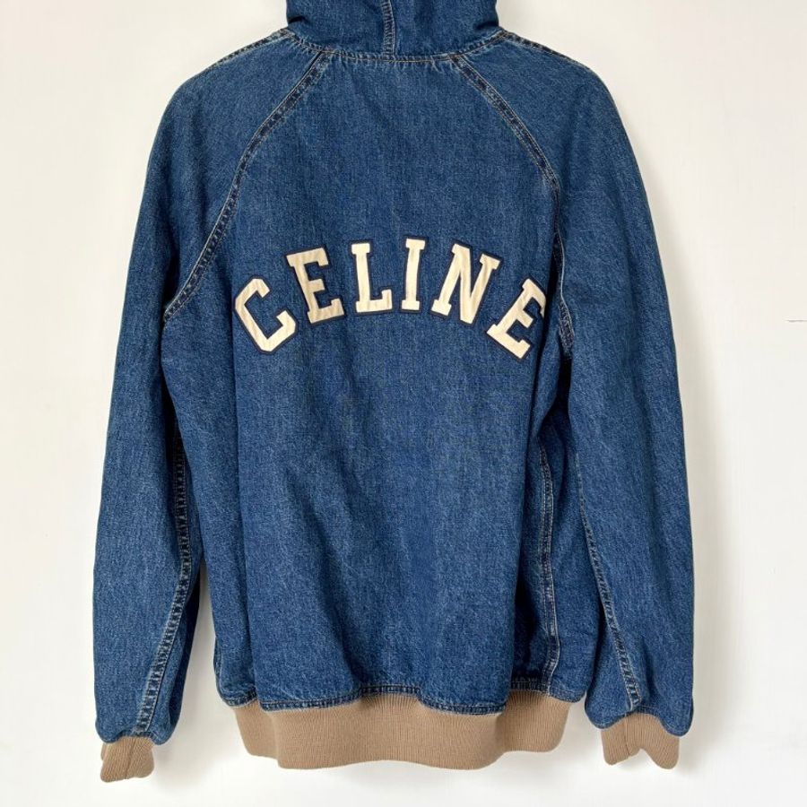 ::CELINE:: 拼布白色字母 單寧連帽牛仔外套 M號 休閒款-0
