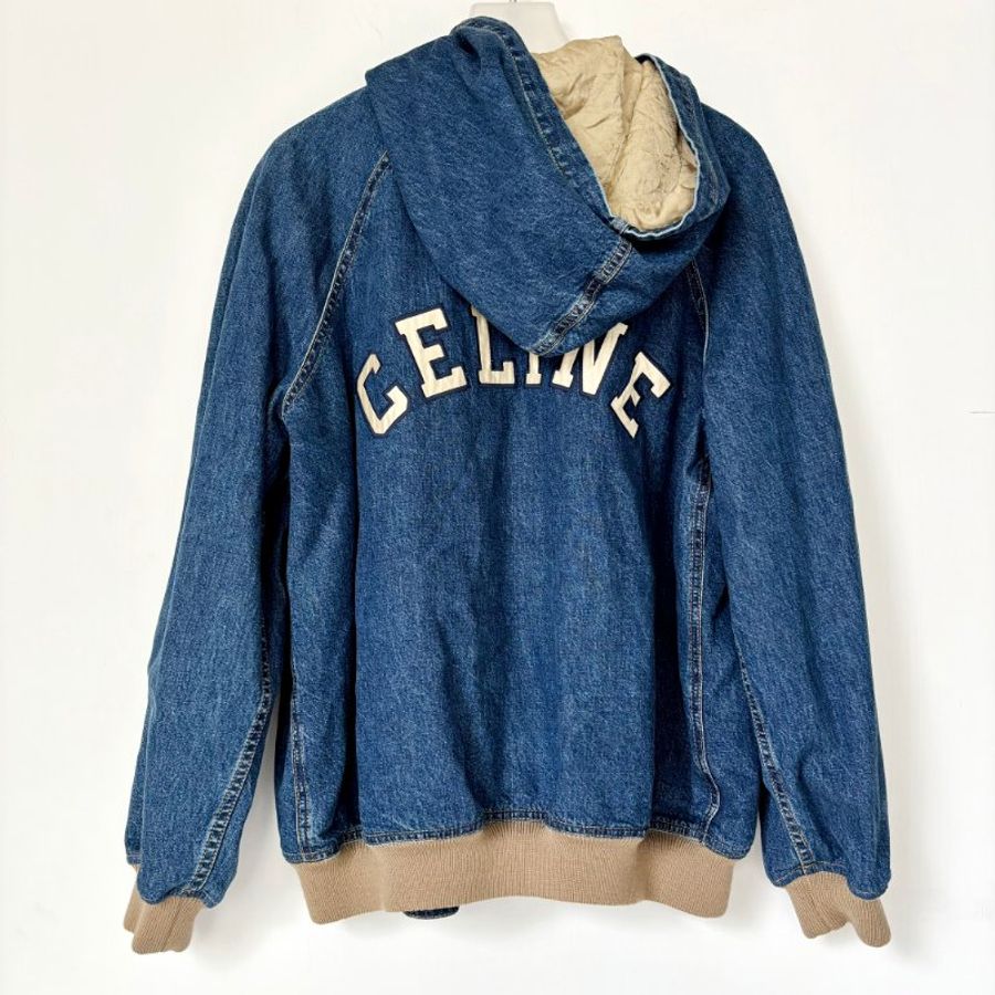 ::CELINE:: 拼布白色字母 單寧連帽牛仔外套 M號 休閒款-2