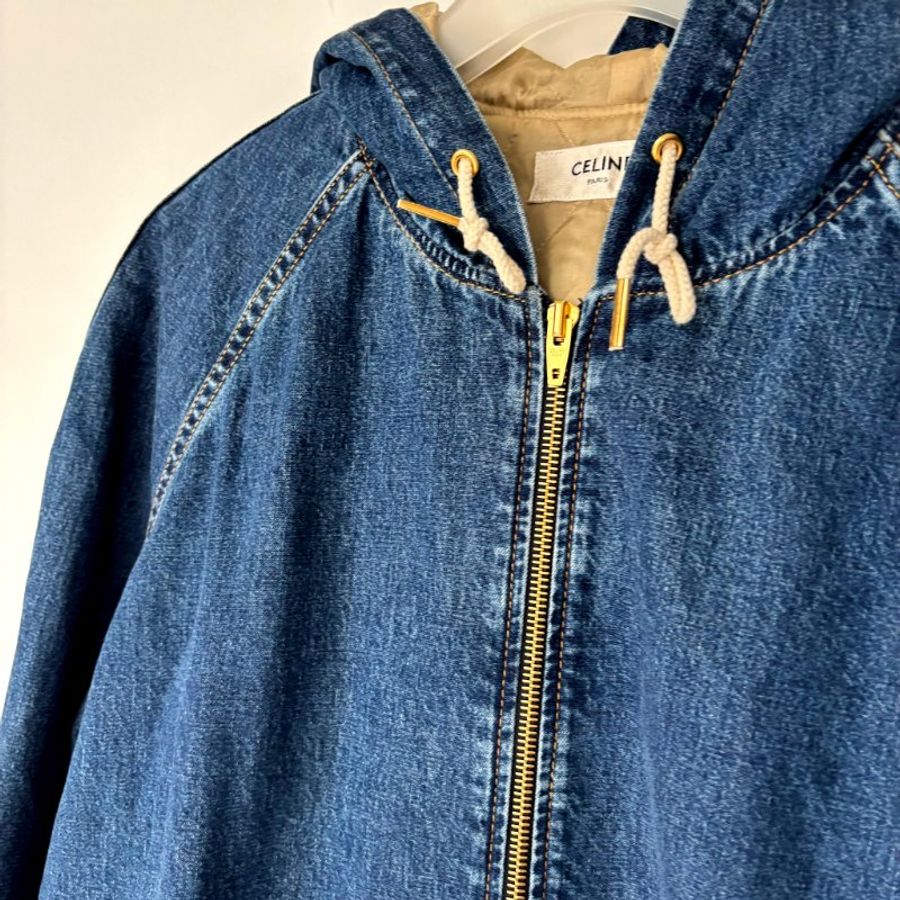 ::CELINE:: 拼布白色字母 單寧連帽牛仔外套 M號 休閒款-8