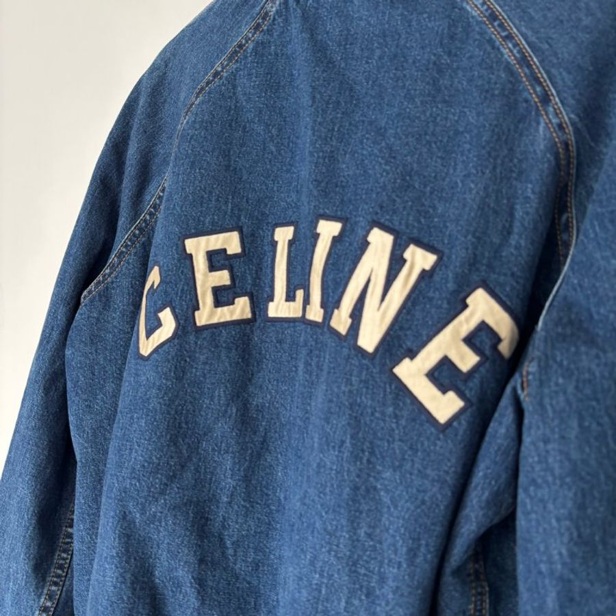 ::CELINE:: 拼布白色字母 單寧連帽牛仔外套 M號 休閒款-12