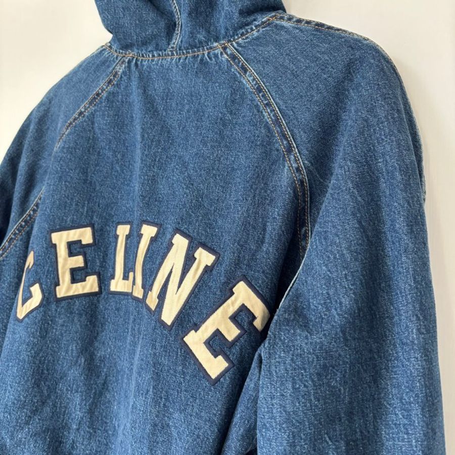 ::CELINE:: 拼布白色字母 單寧連帽牛仔外套 M號 休閒款-13