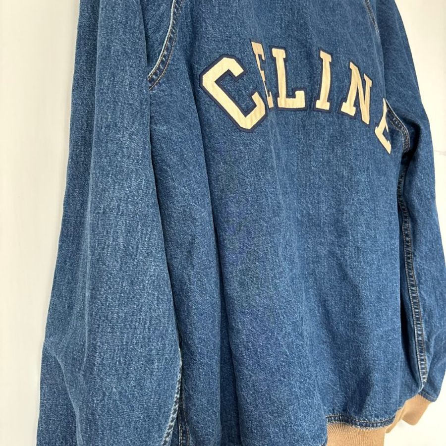 ::CELINE:: 拼布白色字母 單寧連帽牛仔外套 M號 休閒款-14