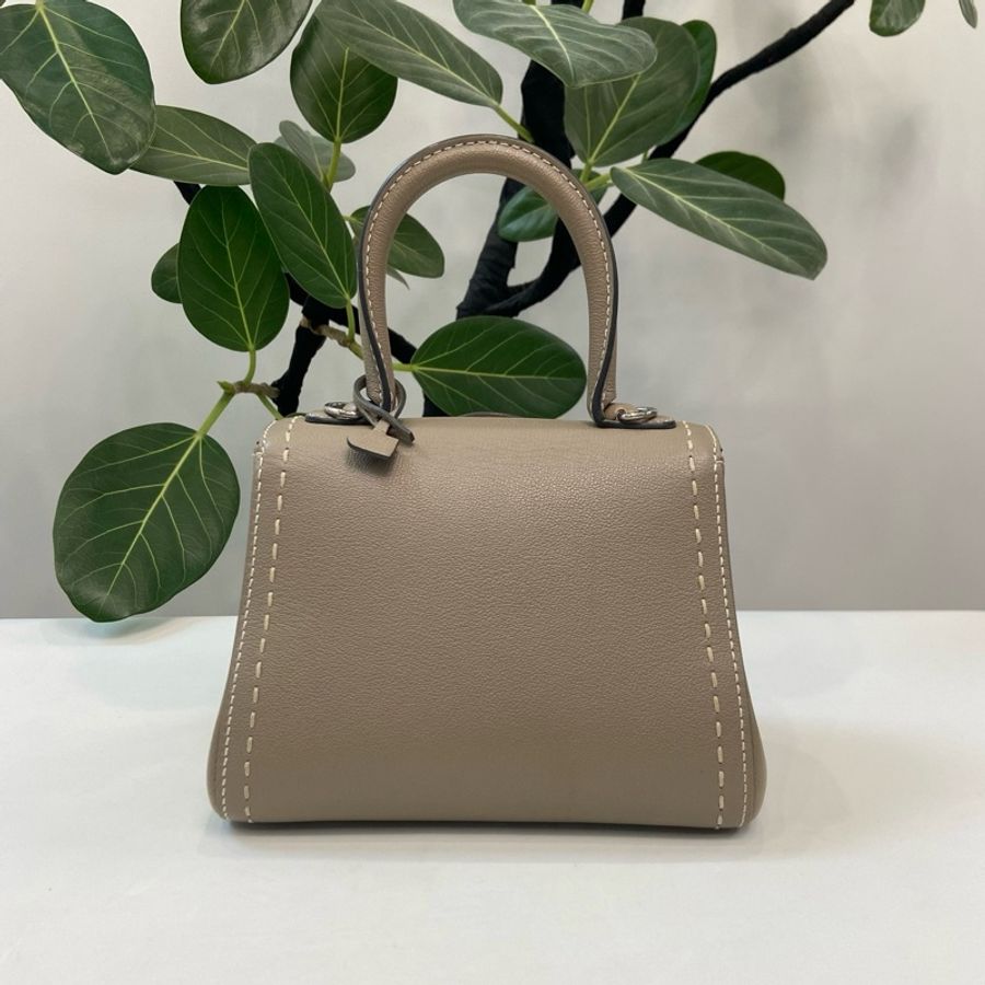 德爾沃Delvaux Brillant Mini 大象灰外縫線款 銀釦手提包斜背包-1