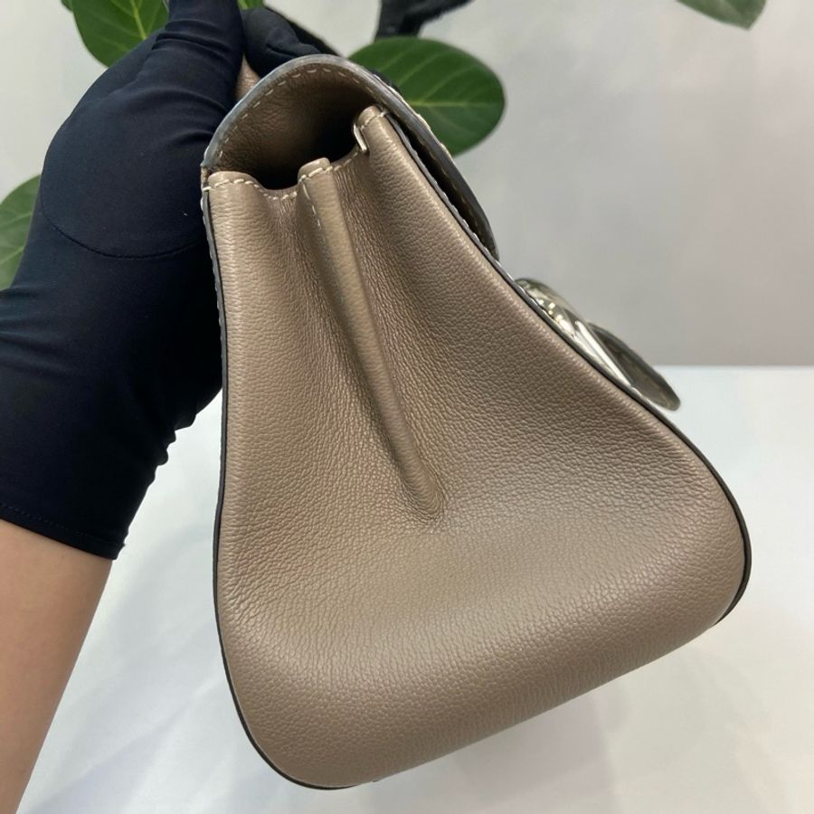 德爾沃Delvaux Brillant Mini 大象灰外縫線款 銀釦手提包斜背包-2