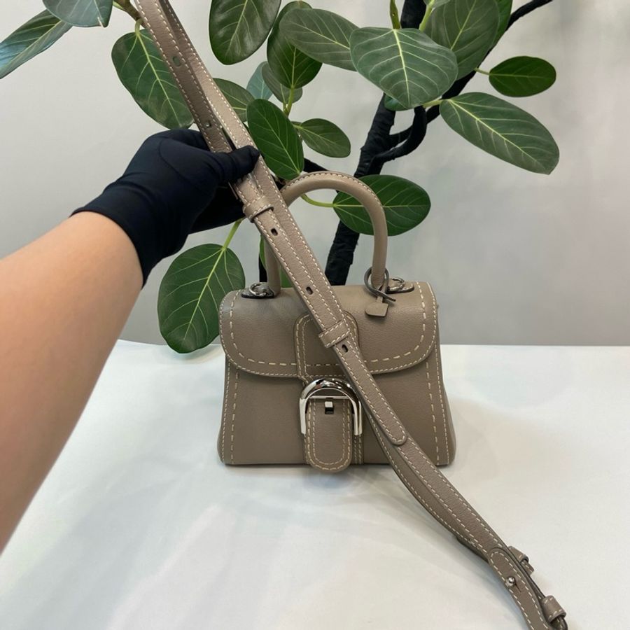 德爾沃Delvaux Brillant Mini 大象灰外縫線款 銀釦手提包斜背包-7