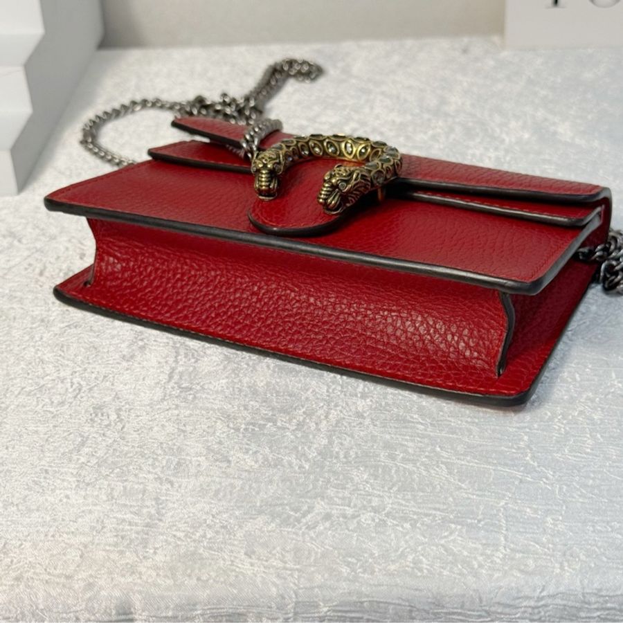 Gucci酒神鑽扣 紅色mini 帶龍蝦扣-3