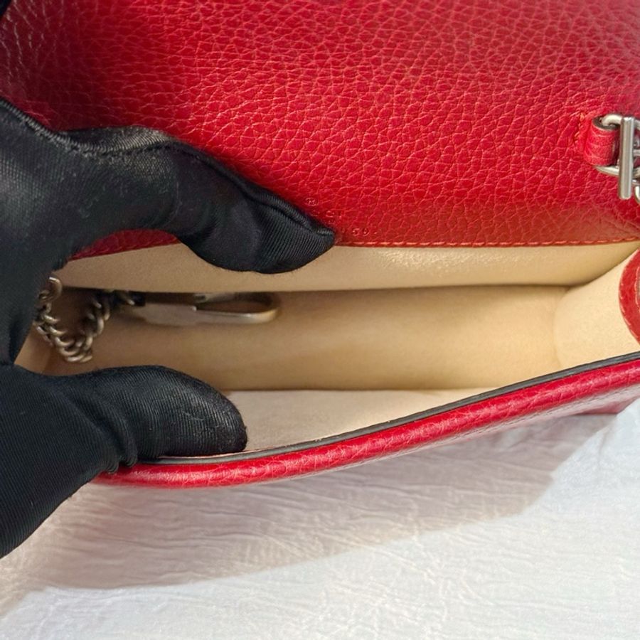 Gucci酒神鑽扣 紅色mini 帶龍蝦扣-4