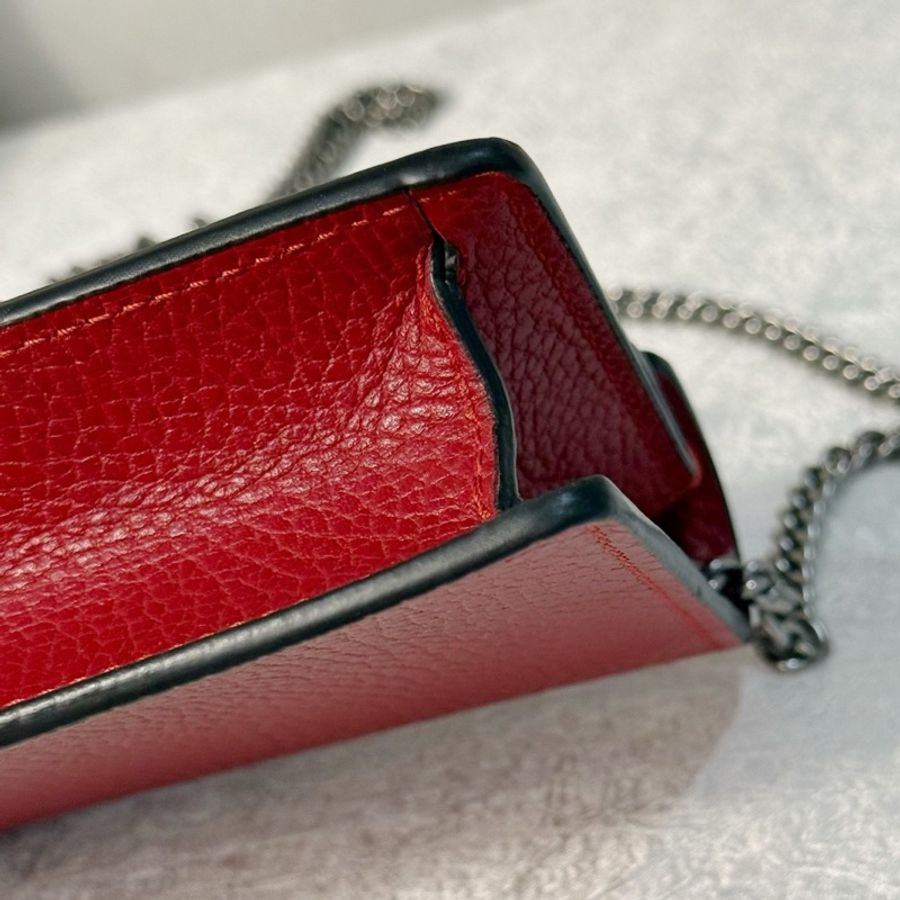 Gucci酒神鑽扣 紅色mini 帶龍蝦扣-9
