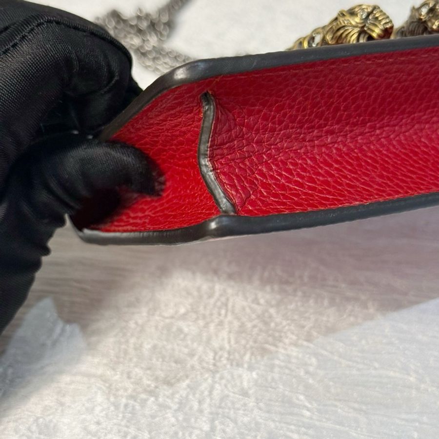 Gucci酒神鑽扣 紅色mini 帶龍蝦扣-11