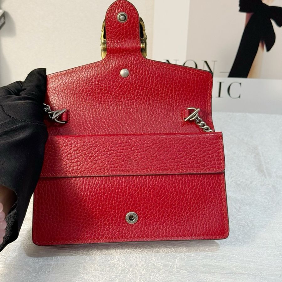 Gucci酒神鑽扣 紅色mini 帶龍蝦扣-13