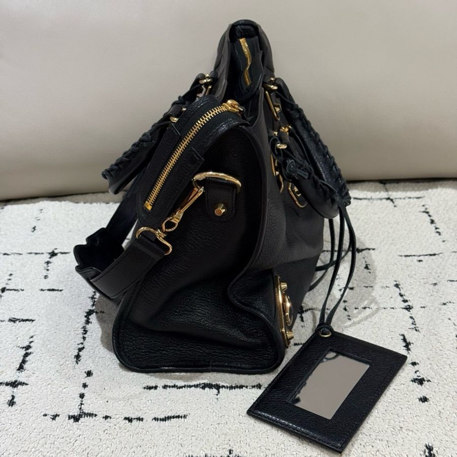 99新Balenciaga 巴黎世家機車包 黑金配色 底長38。-7
