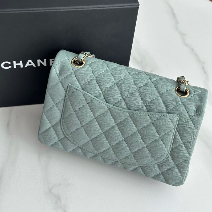 Chanel香奈兒 CF Small 23小號 薄荷綠荔枝紋牛皮單肩包斜背包 淺金扣|芯片款-1
