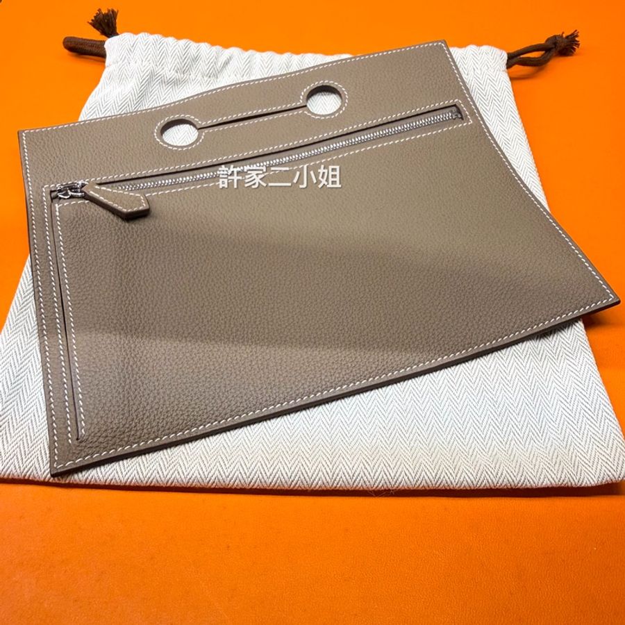 Hermes 99新閒置 大象灰 Birkin25銀扣後加掛小袋 Z刻-1