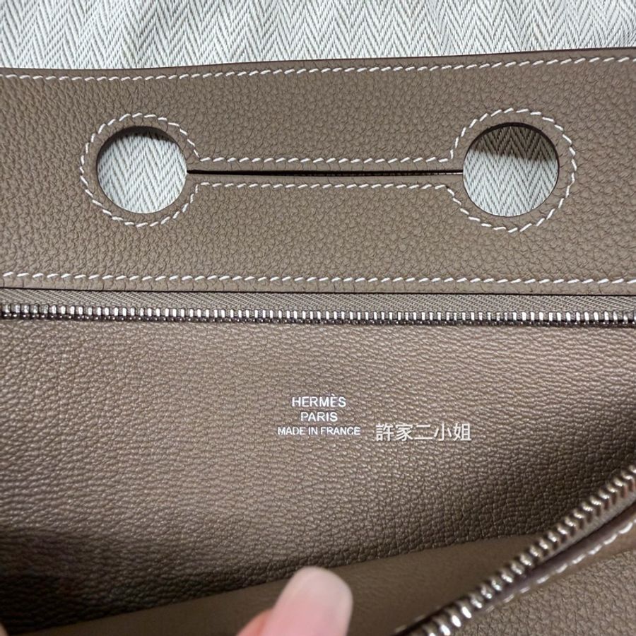 Hermes 99新閒置 大象灰 Birkin25銀扣後加掛小袋 Z刻-10