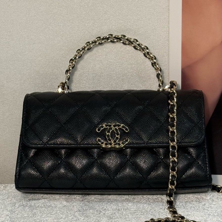 香奈兒/Chanel 黑金橫版Kelly 交叉手柄 25S芯片款。-0